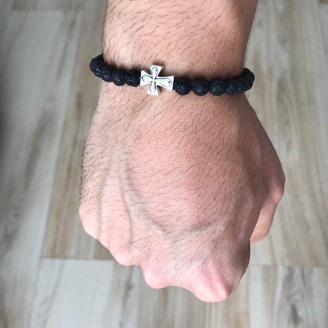 pulseira masculina pedra prata de lei 925 cruz cristã 3