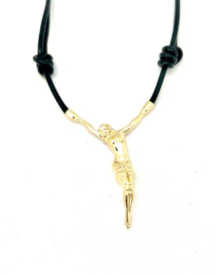 colar masculino jesus cristo ouro macico 18k couro 1