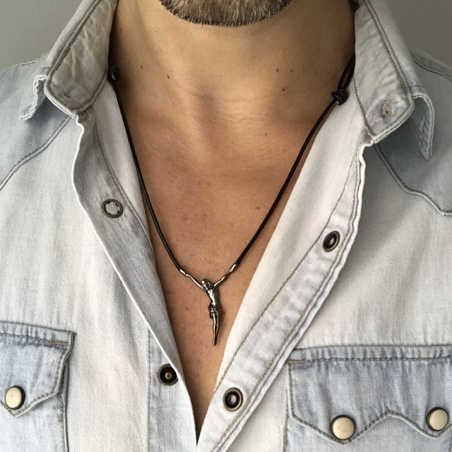 colar masculino couro ródio negro 7