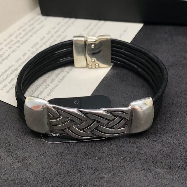 pulseira masculina guerreiro jóias couro prata 925 3