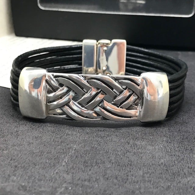 pulseira masculina guerreiro jóias couro prata 925 4