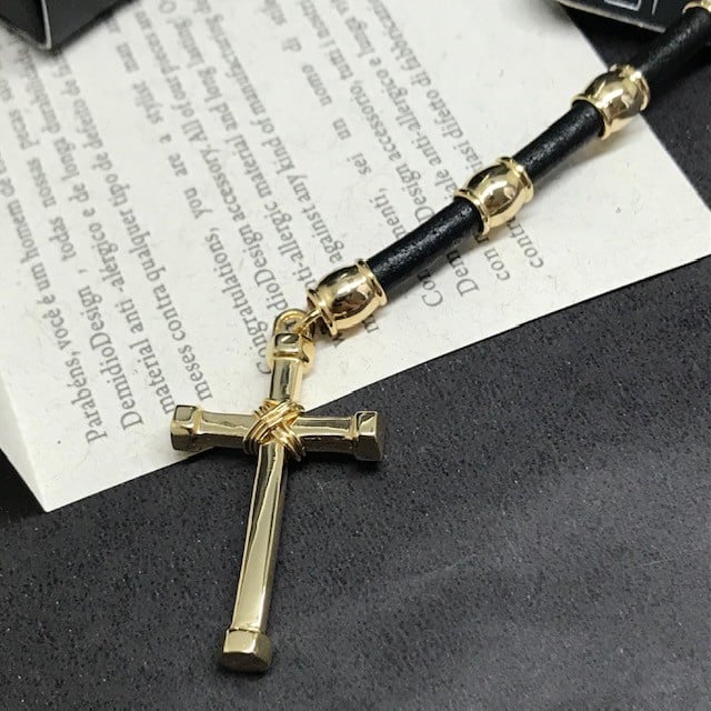 colar masculino terço crucifixo cruz jóia ouro 18k 5
