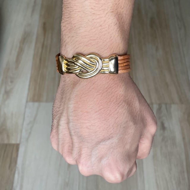 pulseira masculina couro ouro 18k 6