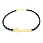 pulseira masculina couro ouro macico 18k cruz