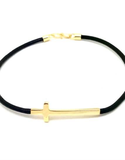 pulseira masculina couro ouro macico 18k cruz