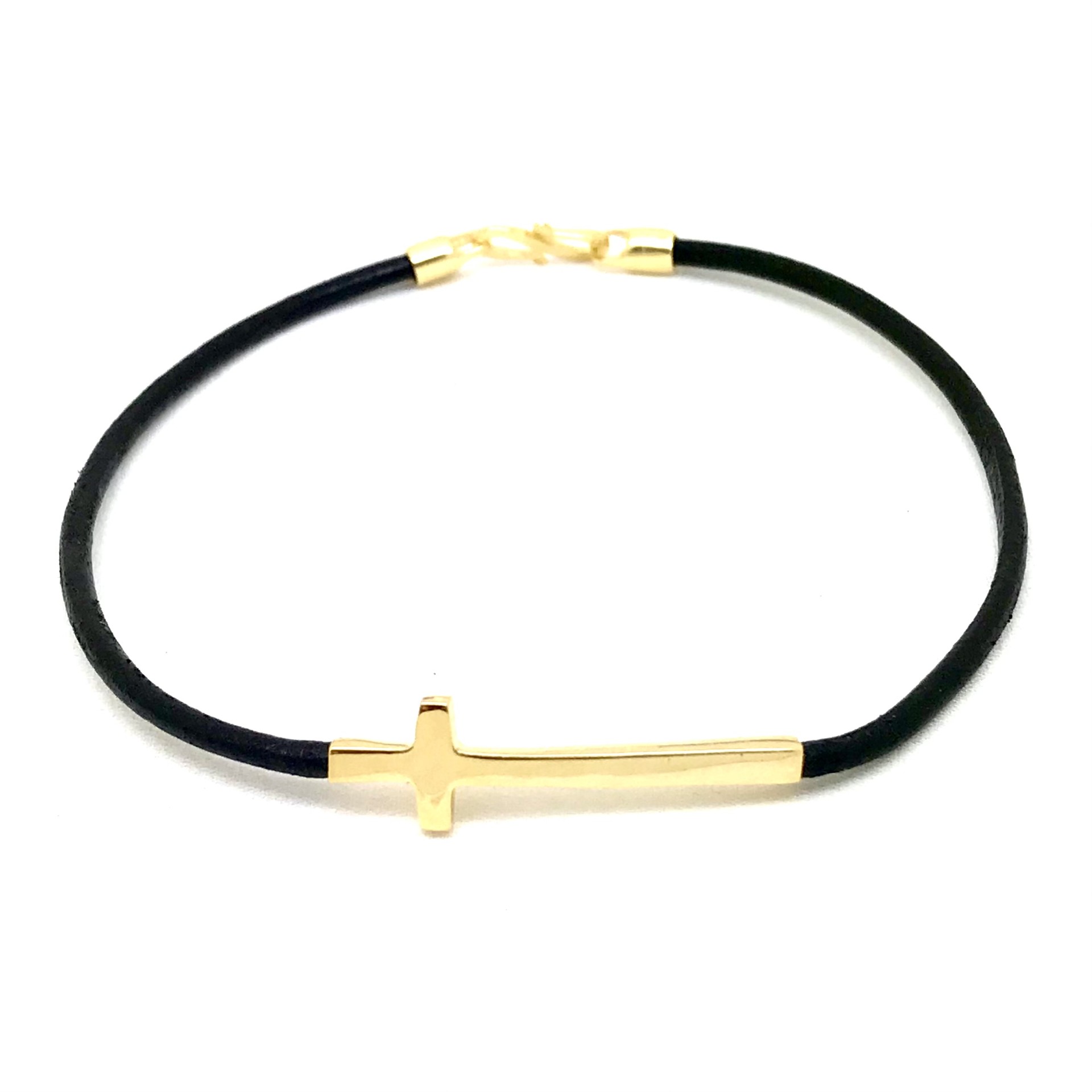 pulseira masculina couro ouro maciço 18k cruz